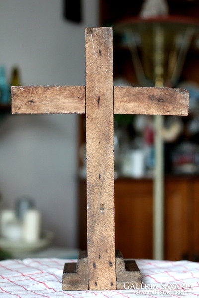Hand-carved wooden crucifix, cross, tramp art, carpentry work of a Transylvanian Saxon wanderer