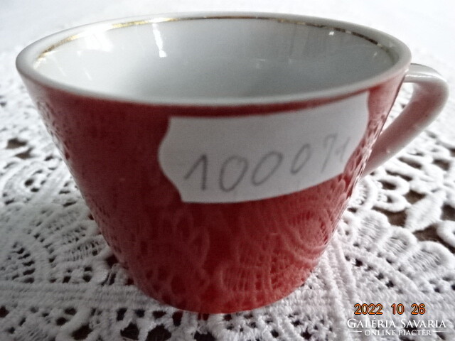 Drasche porcelain coffee cup. Brown color with gold stripe. He has! Jokai.