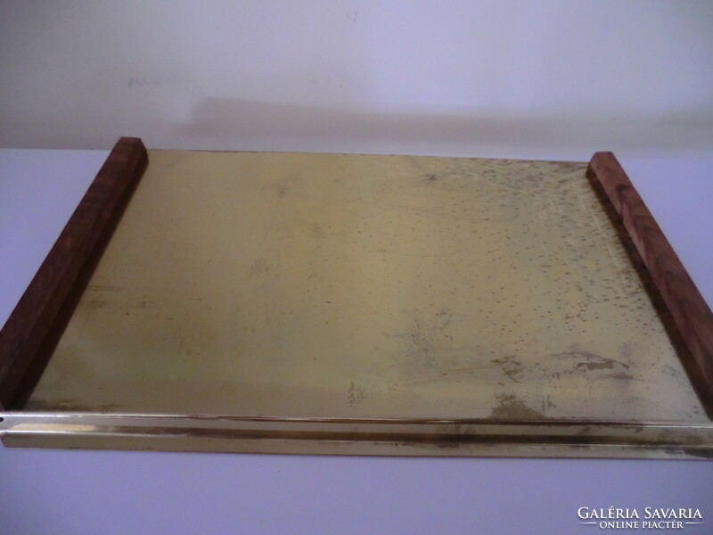 Metal tray 20x32 cm with teak wooden handle