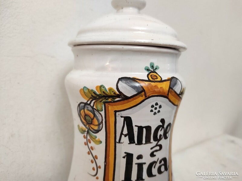 Antik patika tégely porcelán albarello Angelica gyógyszertár gyógyszer 591 6017