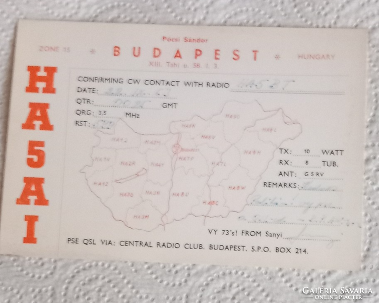 Magyarország  Rádió amatőr körzetek (QSL) képeslap.