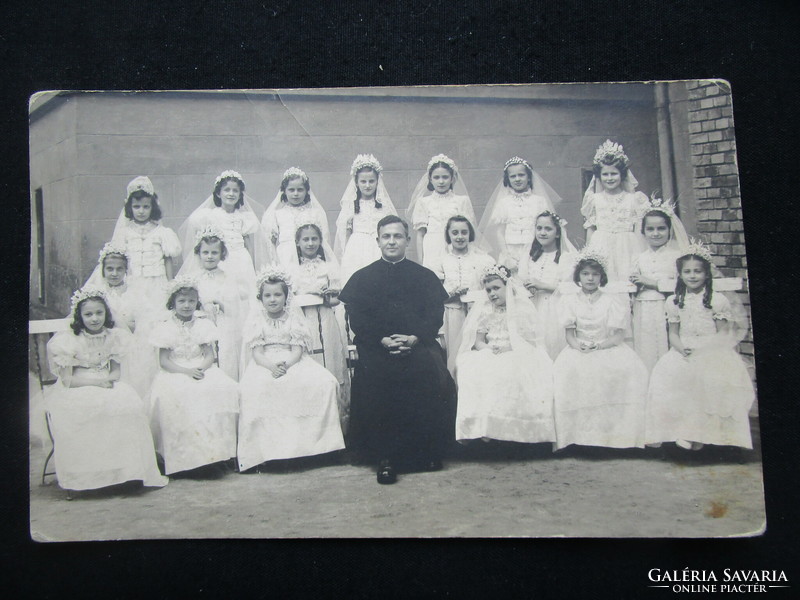 1947 First Holy Communion group photo of a small bride, Pécs original marked contemporary photo photograph