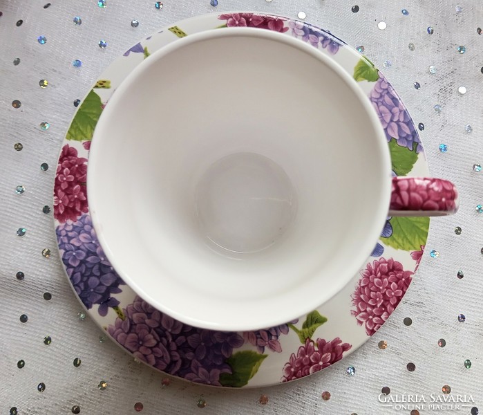 Hortenziás csontporcelán teás csésze + csészealj