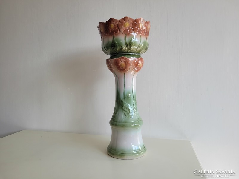 Old art nouveau style 60 cm flower pot majolica pot and pedestal pot with stand
