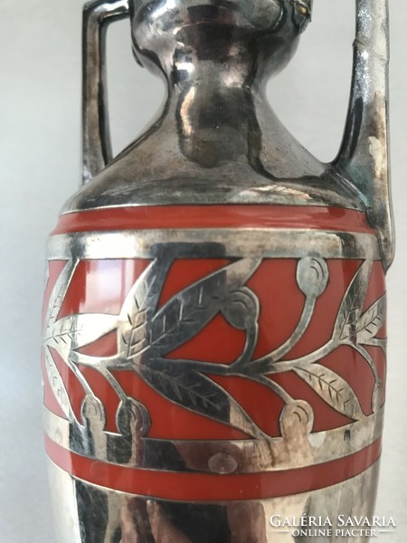 Német Art Deco, Art Nouveau Carl Spharl ezüst porcelán váza