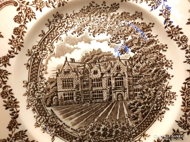 6 db. angol porcelán, jelenetes, süteményes tányér