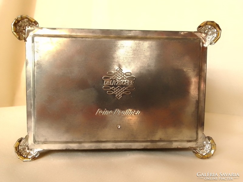 Vintage metal praline box chest bushing medallion floral pattern pansy carnation cornflower delitzscher