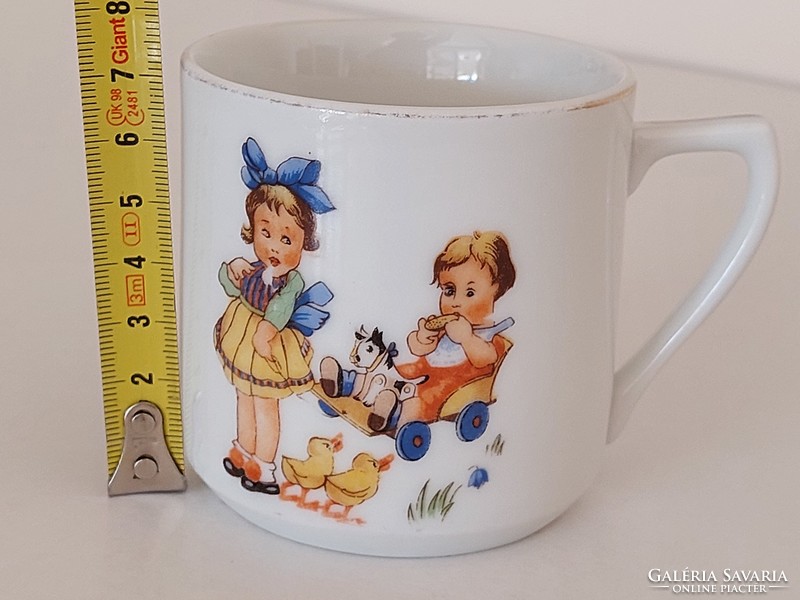Retro small mug, old doll porcelain cup with fairytale pattern