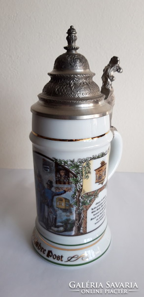 German jug with tin lid, cup