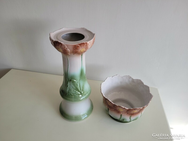 Old art nouveau style 60 cm flower pot majolica pot and pedestal pot with stand