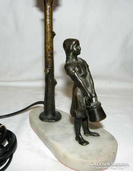 Antik lámpa bronz figurával márvány talpon - Felújított