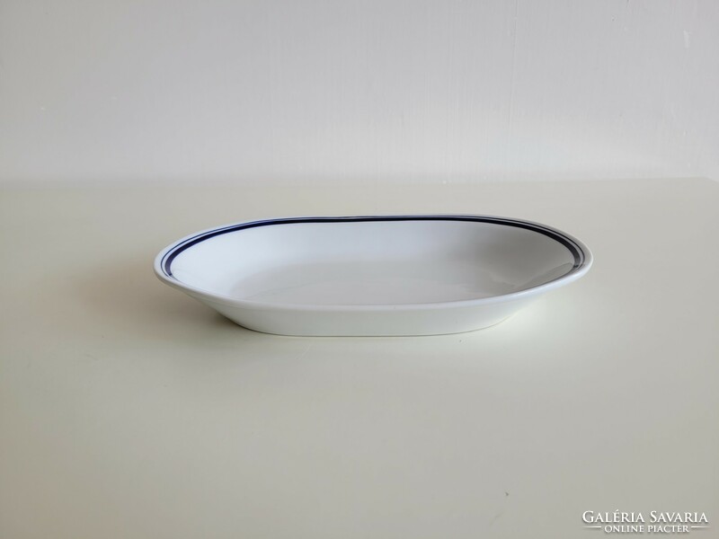 Régi retro Alföldi porcelán ovális tál 2 kék csíkos 25 cm