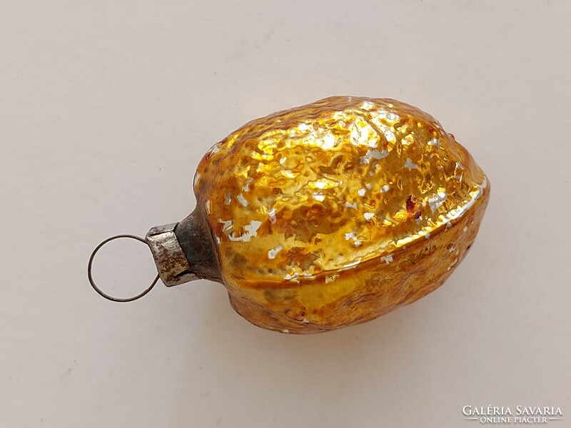 Old glass Christmas tree ornament gold walnut glass ornament