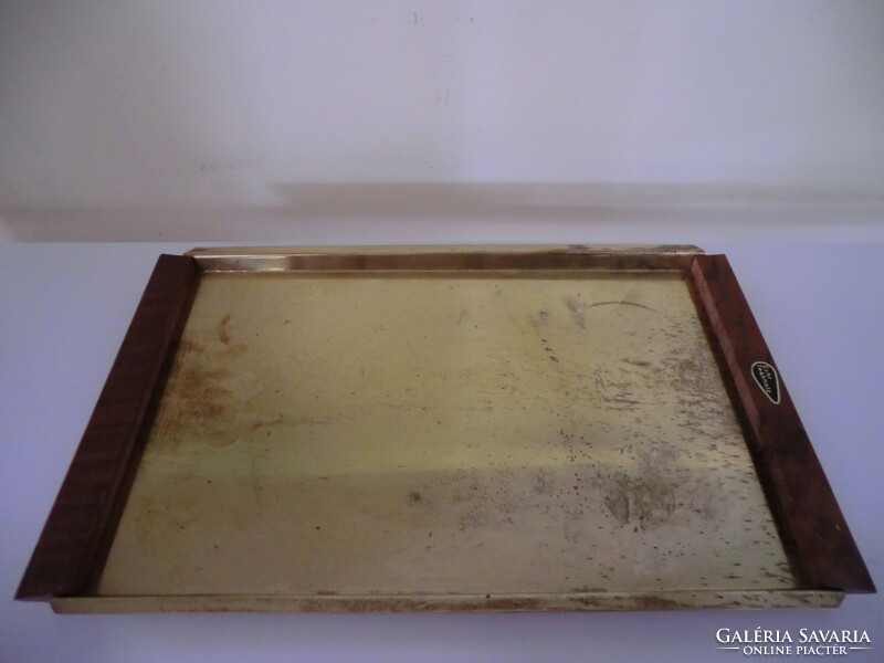 Metal tray 20x32 cm with teak wooden handle