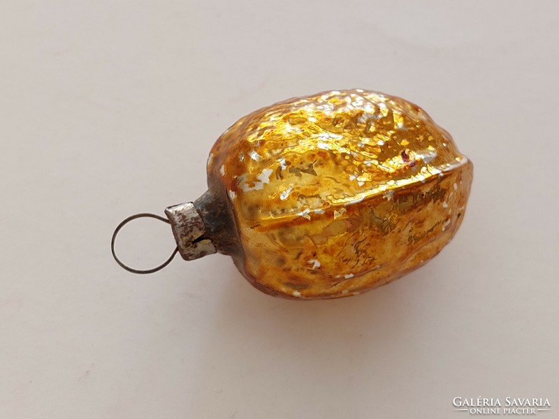 Old glass Christmas tree ornament gold walnut glass ornament