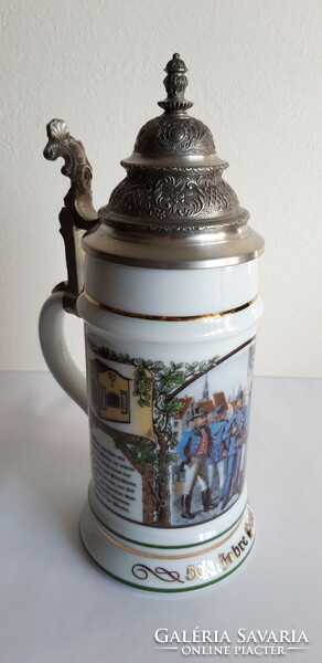 German jug with tin lid, cup