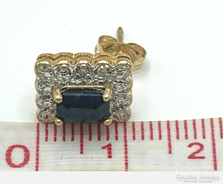 Beautiful sapphire - diamond gemstone silver earrings 14k gold-plated--new