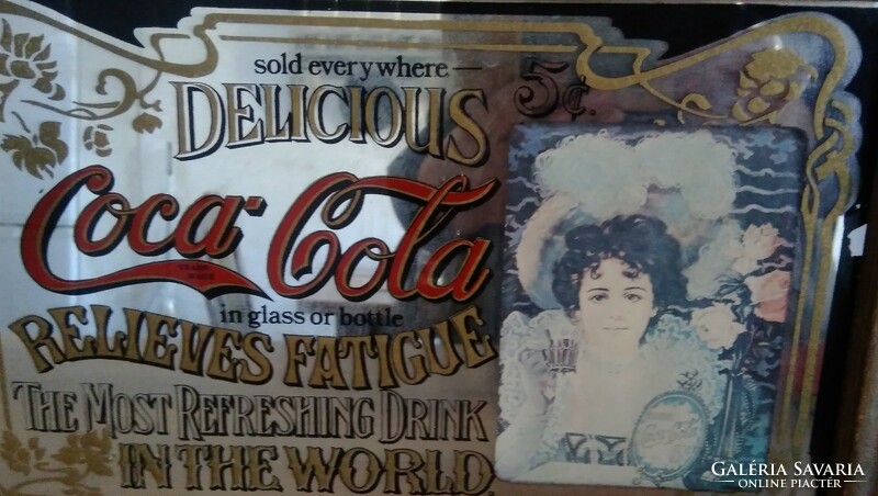 Retro egyedi fotó - fa képkeret , Coca-Cola reklámmal,  tükörre inverzen festve