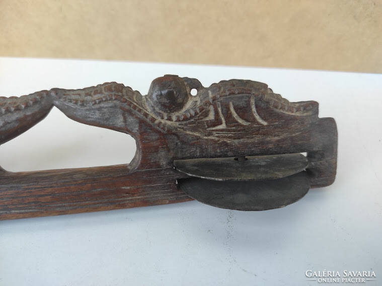 Antik hindu hangszer szertartási cintányér faragott fa hinduizmus karatal India 333 6139