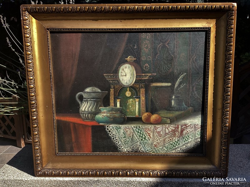 "Enteriőr" Asztali csendélet. Német vagy Osztrák festőtől.1900 évek eleje.