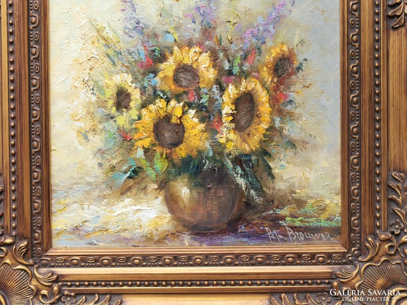 Peter brouwer (in Utrecht (Holland) 1935-2010) - sunflower still life painting