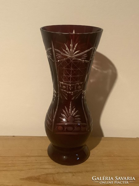 Burgundy überfang crystal vase