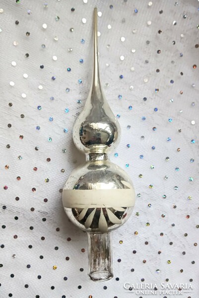 Old silver painted glass Christmas tree ornament top decoration 23.5Cm