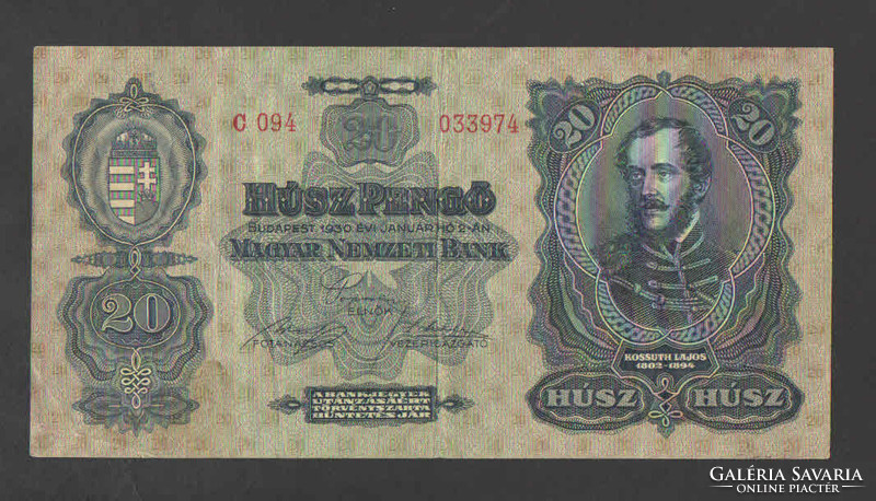 20 Pengő 1930. Vf!! Thick, papery!! Nice banknote!! Rare!!
