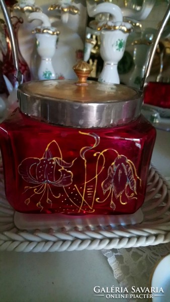 Antique Art Nouveau enamel stained glass candy holder specialty