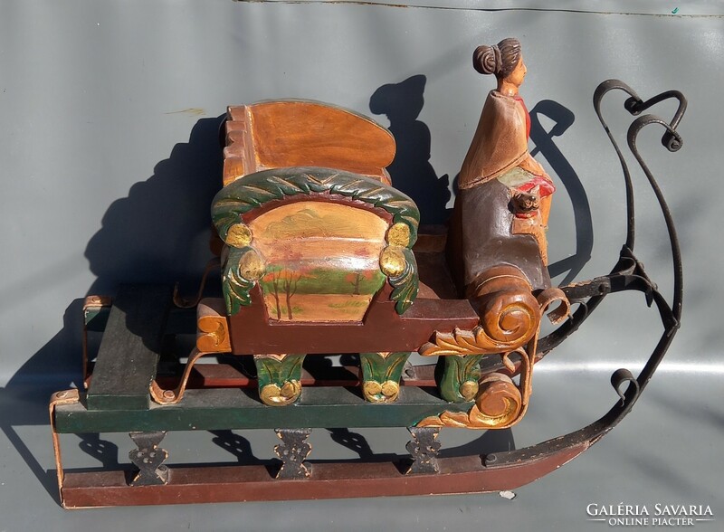 Tyrolean sled carved wood handicraft