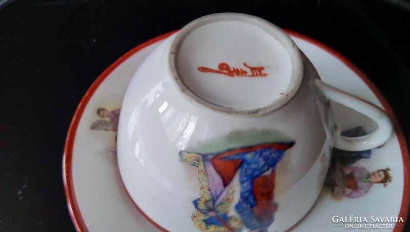 Old Japanese eggshell porcelain mocha-coffee set, cup + saucer plate