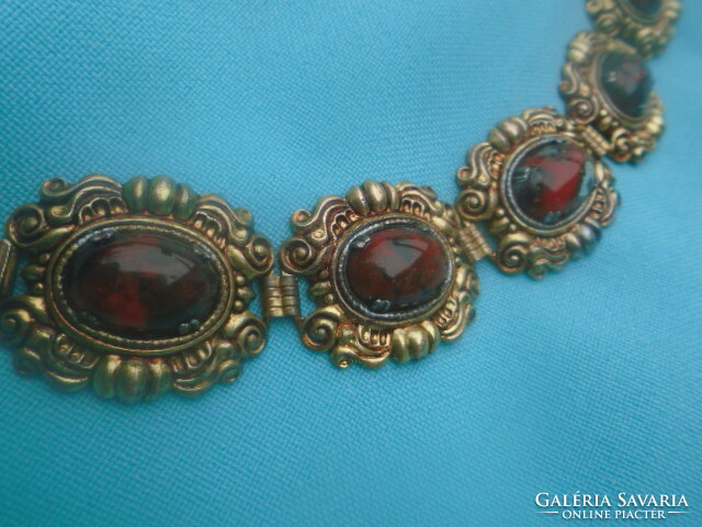 Antique fire-gilded Bieder women's bracelet with very beautiful stones, ca. 50s