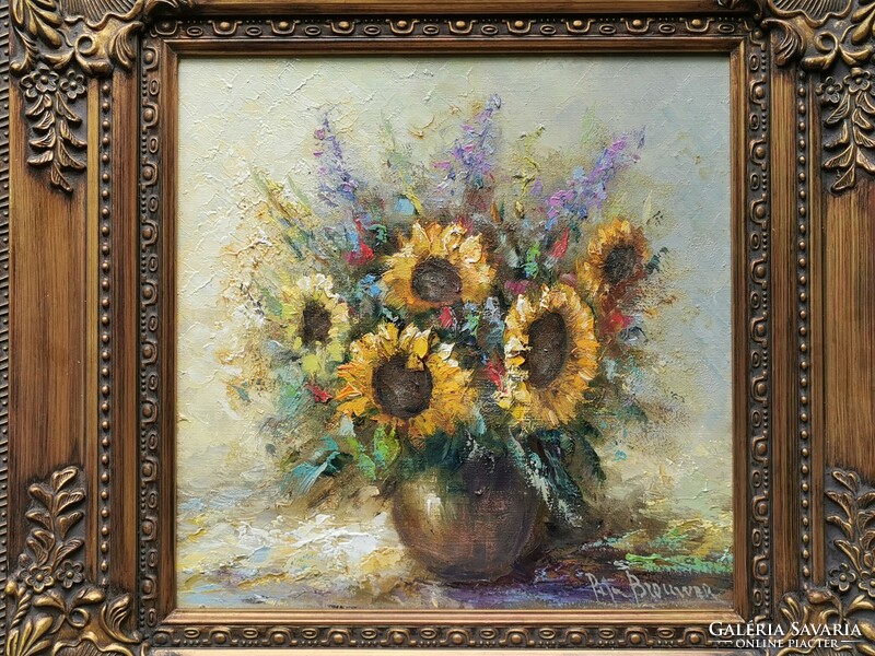 Peter brouwer (in Utrecht (Holland) 1935-2010) - sunflower still life painting