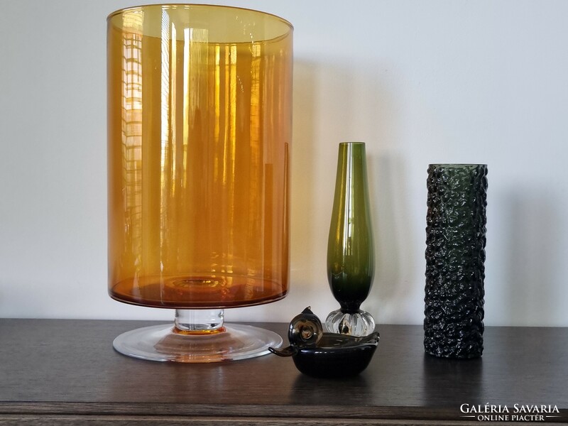Hatalmas borostyán színű vintage üvegkehely,ritka régi üveg dekoráció-34 cm