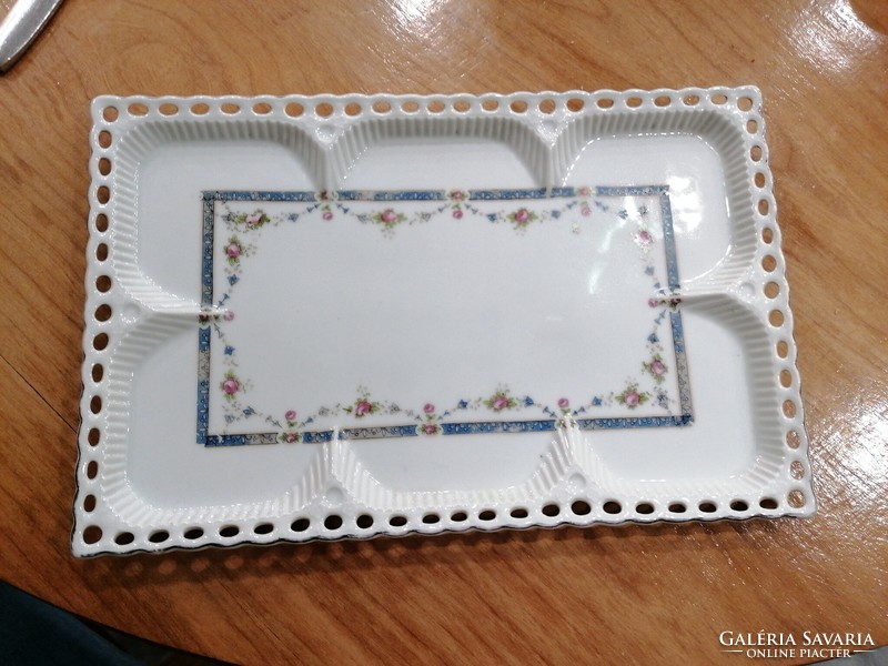 Antique openwork lace edged porcelain serving tray
