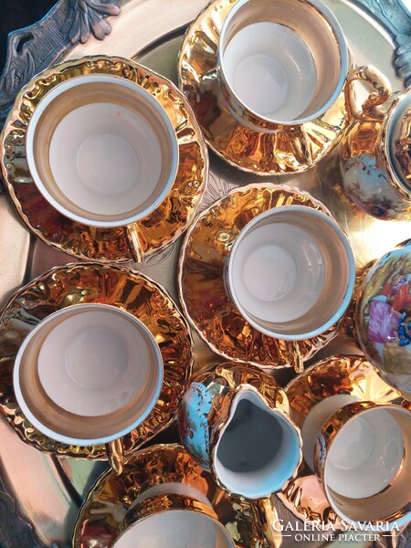 Aranyozott barokk mintás porcelán szett 9 db os