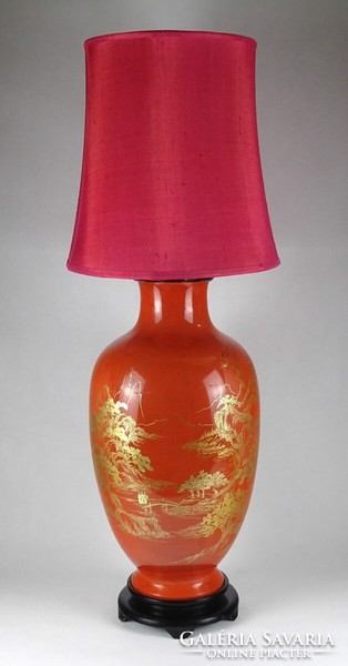 1L114 Arannyal festett fa testű régi keleti lakk lámpa asztali lámpa 80 cm