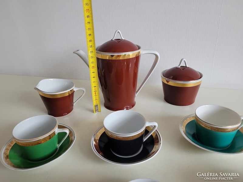 Régi Hollóházi porcelán készlet retro kávés színes mokkás mid century készlet