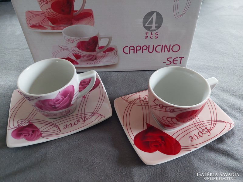 Cappucino love mug pair 2 pcs os 2 coasters + 2 mugs