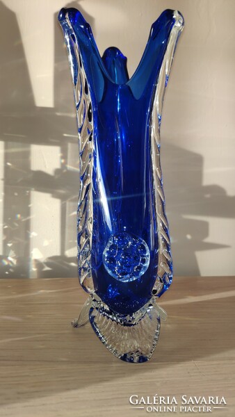 Beautiful old bohemian blue glass vase