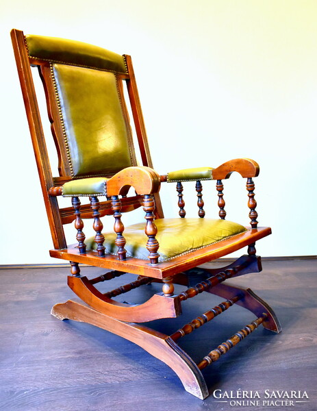 XIX. No. Antique spring rocking chair with leather surfaces !!!