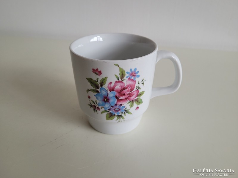 Retro old lowland porcelain floral mug with blue and pink flower pattern