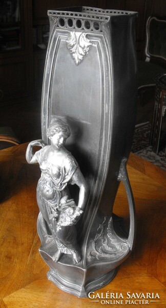 Secession period pewter vase with statue