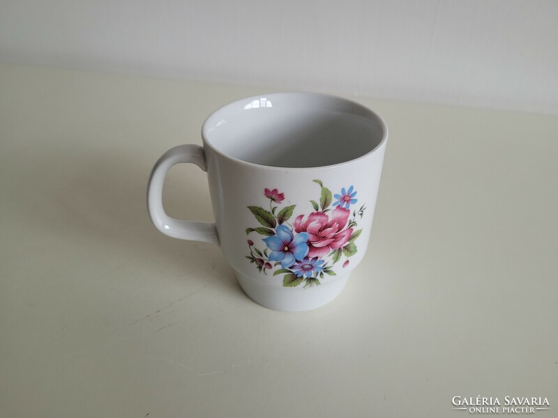 Retro old lowland porcelain floral mug with blue and pink flower pattern