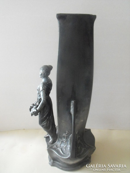 Secession period pewter vase with statue