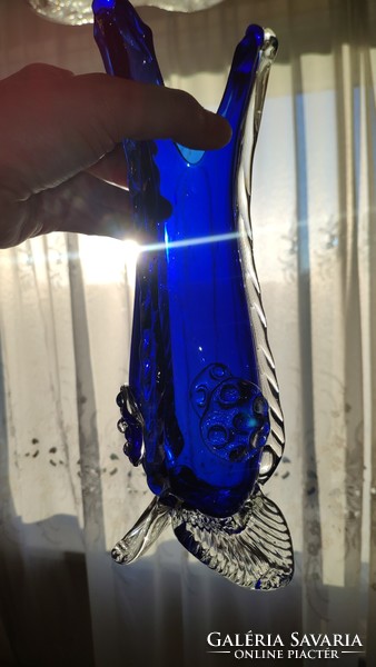 Csodaszép régi bohémia kék üveg váza