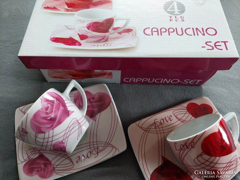 Cappucino love mug pair 2 pcs os 2 coasters + 2 mugs