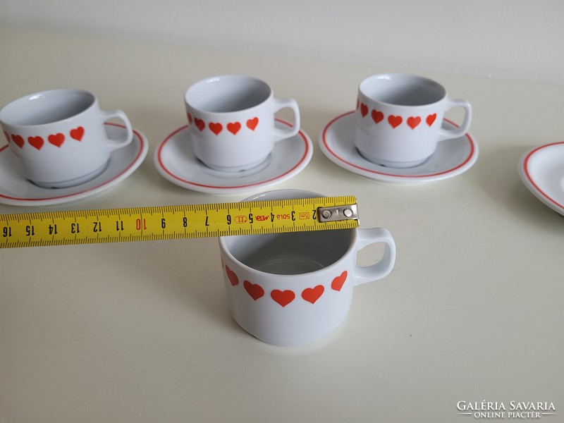 Régi retro Zsolnay porcelán piros szív mintás szives kávés csésze 4 db mid century