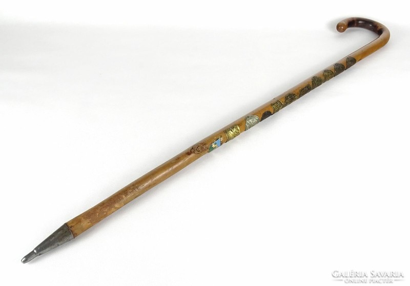 1L129 old walking stick with 11 stick labels