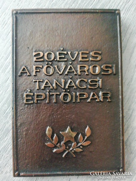 20 years old bronze plaque in the name of the construction industry of the capital city council with a donation sheet in the original box